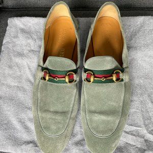 Gucci gray suede horsebit loafer with web size 11.